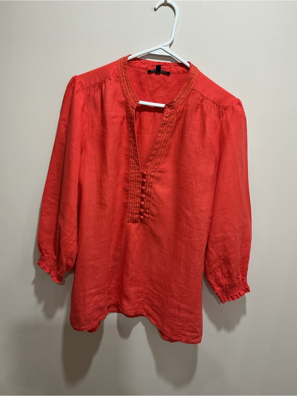 Cottonworld Red orange Peasant Blouse  in linen size large